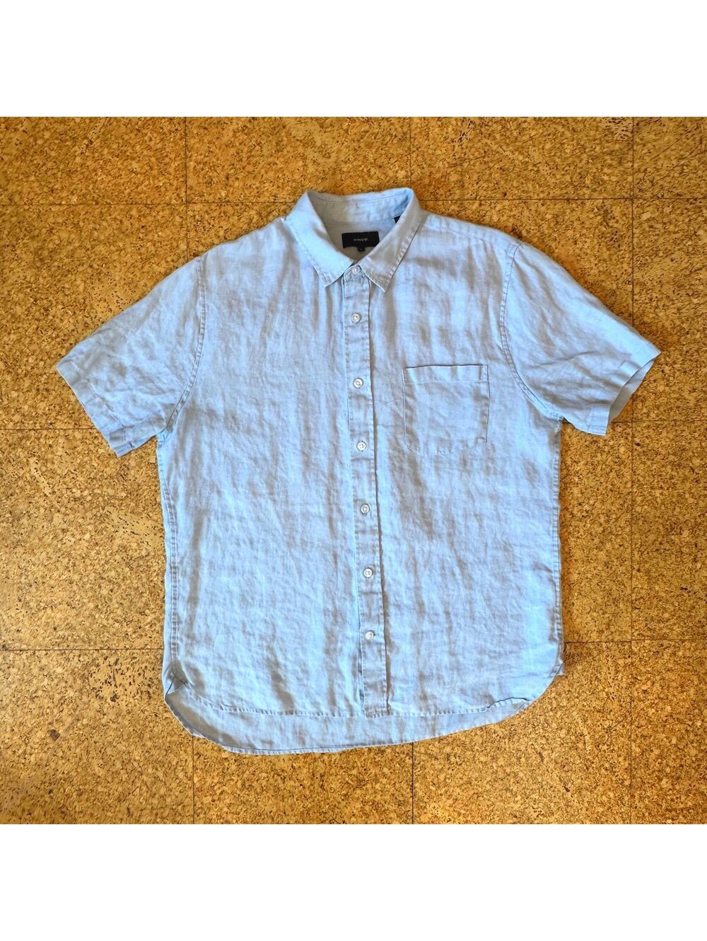 Vince Light Blue Linen Button Up Shirt Men's Medium Classic Fit Short Sleeve